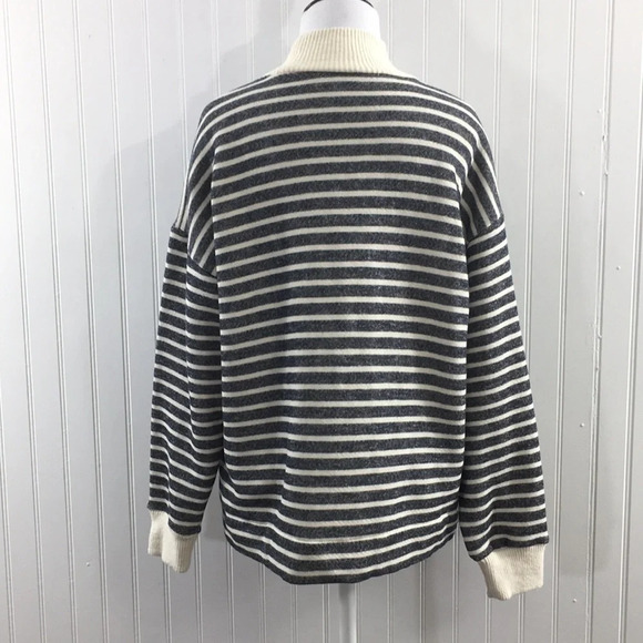 Zara Black White Stripe‎ Knit Turtleneck Sweater Womens Large Pullover Cropped - Picture 3 of 9